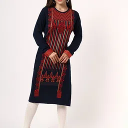 KEIKO Women Navy Blue & Red Floral Printed Pullover-image-21