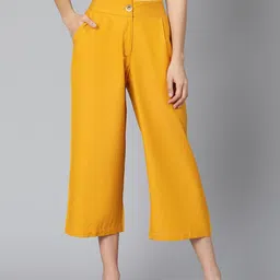Oxolloxo Women Mustard Yellow Culottes Trousers-image-97