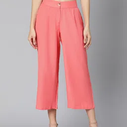 Oxolloxo Women Coral Flared Pleated Mid- Rise Culottes Trousers-image-10