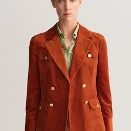 GANT Women Mustard Yellow Solid Pure Cotton Single Breasted Casual Blazer-image-30