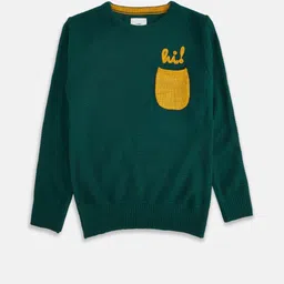 Pantaloons Junior Boys Teal & Yellow Acrylic Pullover with Embroidered Detail-picture-57