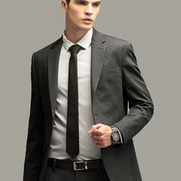 Snitch Grey Notched Lapel Single-Breasted Casual Blazer-image-18