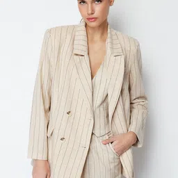 Trendyol Striped Notched Lapel Collar Long Sleeves Single Breasted Blazer-picture-25