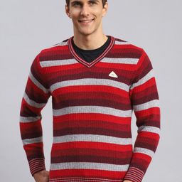 Monte Carlo Striped V-Neck Wool Pullover Sweater-picture-33