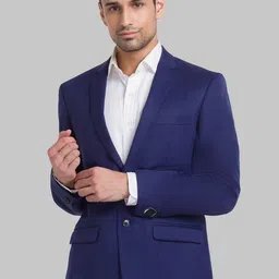 Park Avenue Men Blue Solid Single-Breasted Blazer-picture-14