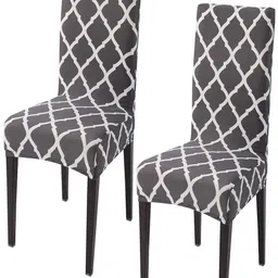 HOKIPO Grey 2 Pieces Printed Stretchable Chair Covers-picture-34