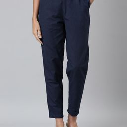 Go Colors Women Striped Straight Fit Linen Cigarette Trousers-picture-2