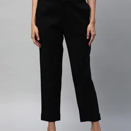 KAMI KUBI Women Straight Fit Mid-Rise Cotton Trousers-image-7