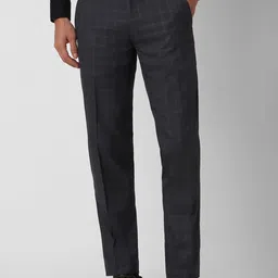 Peter England Elite Men Black Checked Slim Fit Trousers-picture-29