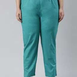Go Colors Women Plus Size Tailored Tapered Fit Cotton Cigarette Trousers image 1