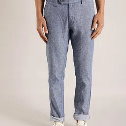 Indian Terrain Men Textured Brooklyn Slim Fit Trousers-image-16