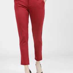 Tokyo Talkies Women Maroon Slim Fit Trousers-picture-5