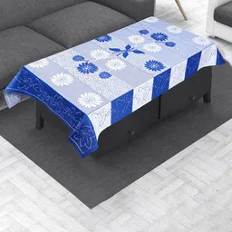 Dakshya Industries Blue & White Self-designed Pure Cotton 2-seater Table Cover image 1