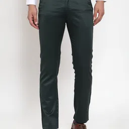 JAINISH Men Olive Green Smart Slim Fit Easy Wash Cotton Formal Trousers-picture-24