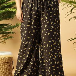 Oxolloxo Women Plus Size Floral Printed Smart Easy Wash Wide Leg Trousers-picture-28