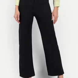 BROADSTAR Women Black Straight Fit High-Rise Easy Wash Trousers-picture-24