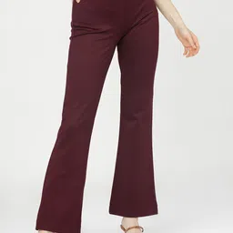 Tokyo Talkies Women Purple High-Rise Easy Wash Bootcut Trousers-image-97