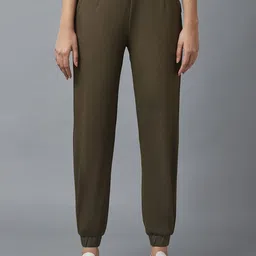 elleven Women Olive Green Joggers Trousers-image-2