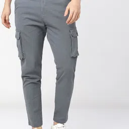 HIGHLANDER Men Grey Slim Fit Cargo Trousers-image-3