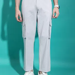 HIGHLANDER Men Grey Regular Fit Mid-Rise Cotton Cargos-image-97