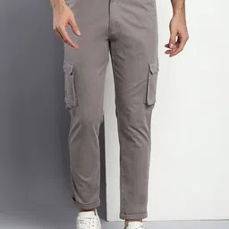 Dennis Lingo Men Grey Tapered Fit Cotton Cargos Trousers-picture-31