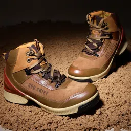 Red Chief Men Brown High-Top Leather Sneakers-image-5