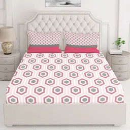 Layers Pink Geometric 230 TC Queen Bedsheet With 2 Pillow Covers-picture-12