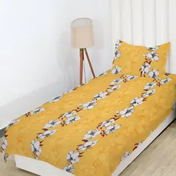 RD TREND Yellow & White Floral Cotton 210 TC Single Bedsheet with 1 Pillow Cover-image-74