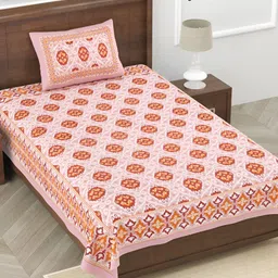 FABROLI Red& White  Floral Cotton 240 TC Single Bedsheet with 1 Pillow Covers-image-75