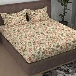 Aura Green & Brown Floral Printed Cotton 180 TC Queen Bedsheet With 2 Pillow Covers-picture-23