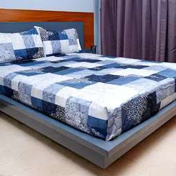 inizio Grey & White Abstract Cotton 220 TC Queen Bedsheet with 2 Pillow Covers-picture-21