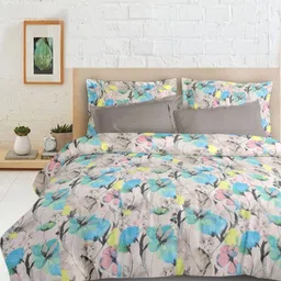 Enchant Home Khaki & Pink Floral 210 TC Queen Bedsheet with 2 Pillow Covers-image-62