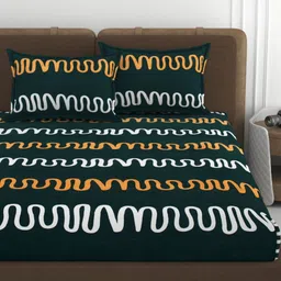 VOMZER Green & White Abstract Woolen 350 TC Fitted King Bedsheet Set-1.98m x 1.83m x 20cm-picture-10