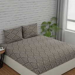 Huesland Comfort Taupe & White Printed 144 TC Cotton King Bedsheet & 2 Pillow Covers-picture-21