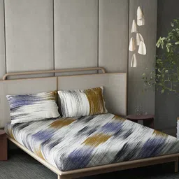 DDecor Purple & Cream-Coloured Abstract Cotton 210 TC King Bedsheet with 2 Pillow Covers image 1