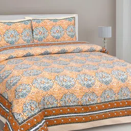 FABROLI Orange Cotton 300 TC King Bedsheet with 2 Pillow Covers-picture-12