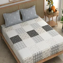 Srijee Decors Grey & White Ethnic Motifs 210 TC King Bedsheet with 2 Pillow Covers-image-51