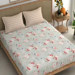 Srijee Decors Green & White Floral 210 TC King Bedsheet with 2 Pillow Covers-image-33