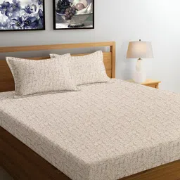 Srijee Decors Beige Printed Cotton 300 TC King Bedsheet With 2 Pillow Covers-picture-10