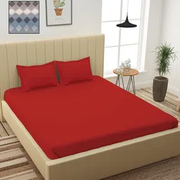 Story@home Red & Grey Geometric 210 TC 2 King Bedsheet with 4 Pillow Covers image 1