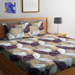 Arrabi Blue & Grey Floral 300 TC 2 King Bedsheet with 4 Pillow Covers-picture-0
