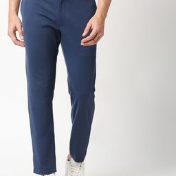 Basics Men Navy Blue Tapered Fit Low-Rise Trousers-picture-36