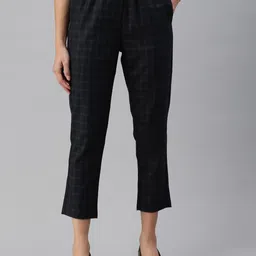 De Moza Women Checked Relaxed High-Rise Formal Trousers-image-11