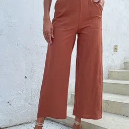 StyleCast Women Red Tailored High-Rise Cotton Regular Trousers-image-0
