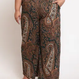 Amydus Women Plus Size Ethnic Motifs Printed Cotton High-Rise Trousers-picture-38