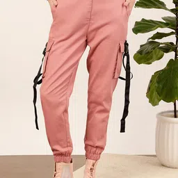 STREET 9 Women Pink Relaxed  Fit High-Rise Pure Cotton Trousers-picture-26