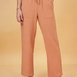 Honey by Pantaloons Women Textured Self Design Mid-Rise Pure Cotton Parallel Trousers-image-64