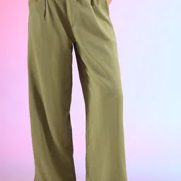 FITHUB Women Wide Leg High-Rise Pleated Cotton Parallel Trousers-picture-15