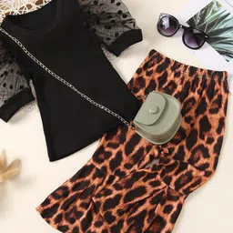 StyleCast Girls Black & Orange Puff Sleeve Top with Trousers-image-14