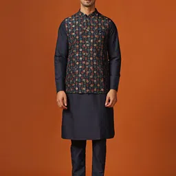 KISAH Floral Printed Straight Kurta with Churidar & Nehru jacket image 1